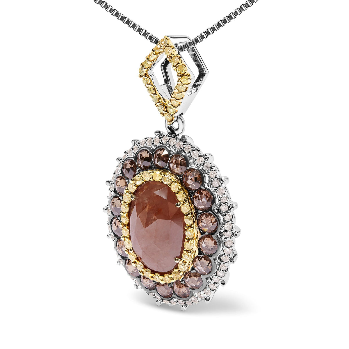 14K White Gold 3.00 Cttw Rose Cut Fancy Colored Diamond Triple Halo 18&quot; Inch Pendant Necklace (Fancy Color, I2-I3 Clarity) - LinkagejewelrydesignLinkagejewelrydesign