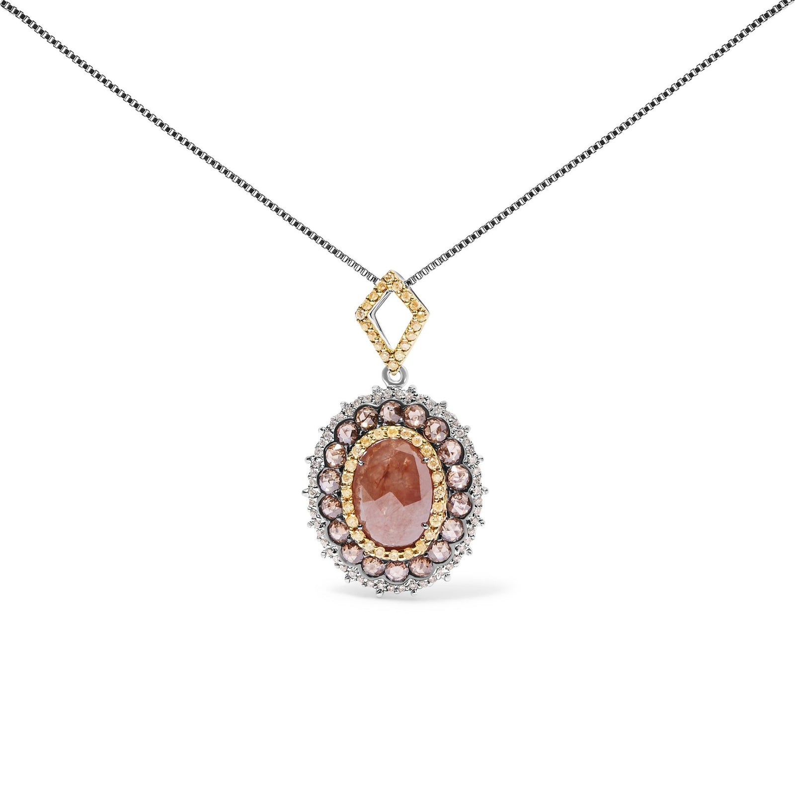 14K White Gold 3.00 Cttw Rose Cut Fancy Colored Diamond Triple Halo 18" Inch Pendant Necklace (Fancy Color, I2-I3 Clarity) - LinkagejewelrydesignLinkagejewelrydesign