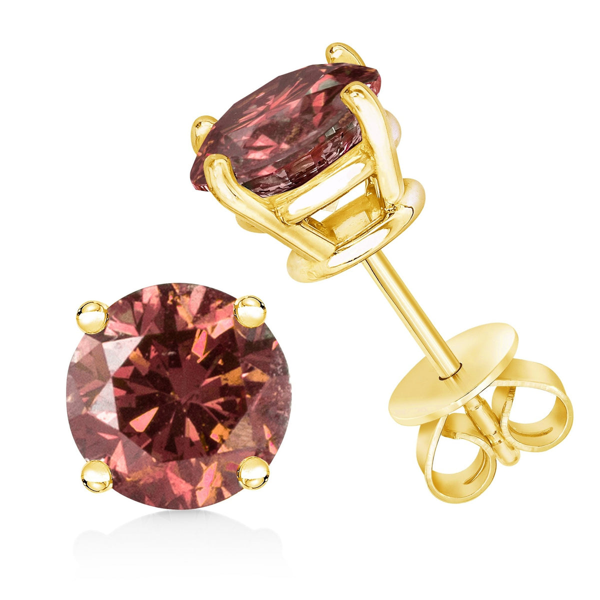 14K White Gold 3/4 Cttw 4-Prong Set Round Brilliant-Cut Pink Diamond Solitaire Stud Earrings (Treated Pink Color, VS2-SI1 Clarity) - LinkagejewelrydesignLinkagejewelrydesign