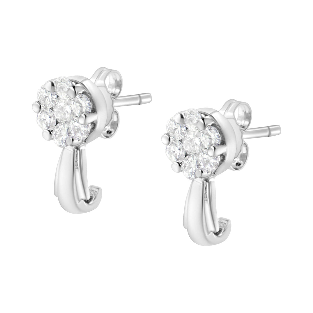 14K White Gold 3/4 Cttw Diamond Floral Cluster Drop and Dangle Stud Earrings (H-I Color, I1-I2 Clarity) - LinkagejewelrydesignLinkagejewelrydesign