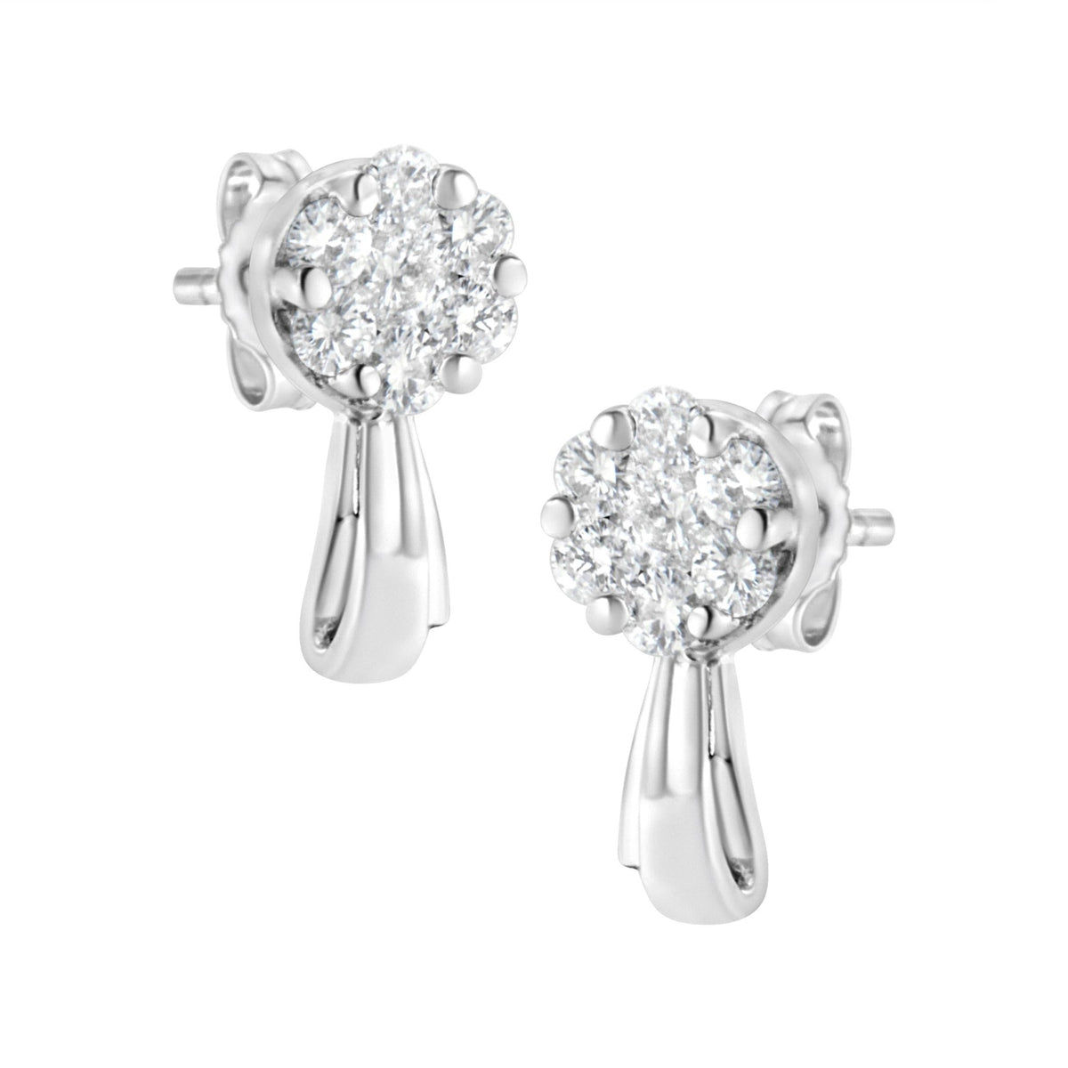 14K White Gold 3/4 Cttw Diamond Floral Cluster Drop and Dangle Stud Earrings (H-I Color, I1-I2 Clarity) - LinkagejewelrydesignLinkagejewelrydesign
