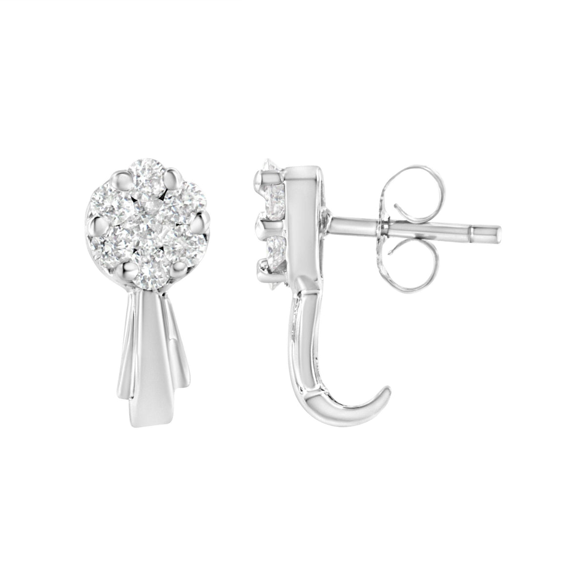 14K White Gold 3/4 Cttw Diamond Floral Cluster Drop and Dangle Stud Earrings (H-I Color, I1-I2 Clarity) - LinkagejewelrydesignLinkagejewelrydesign