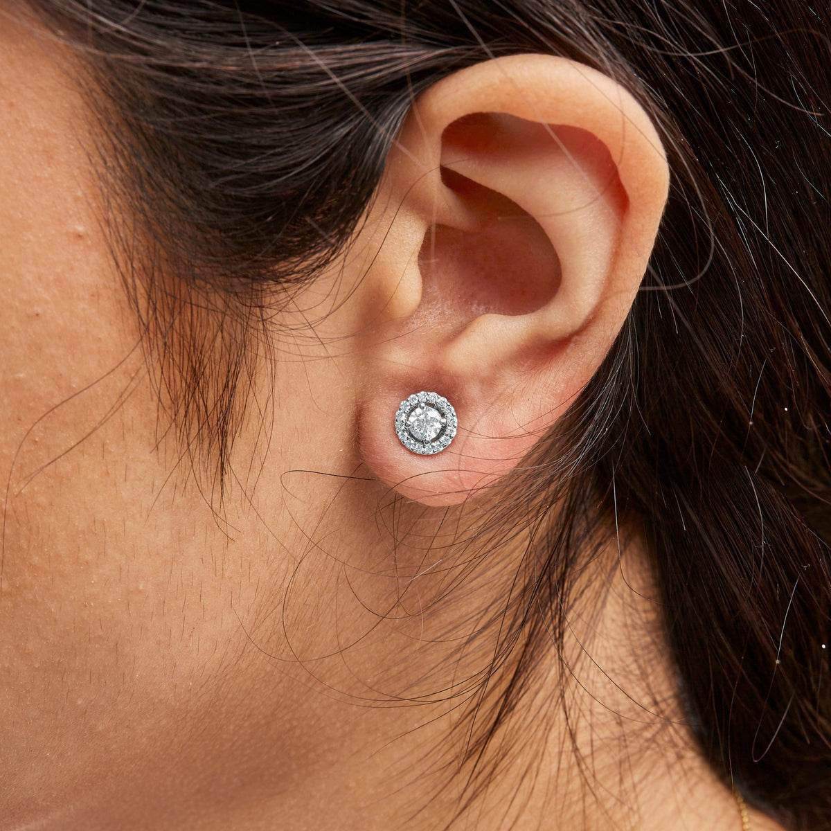14K White Gold 3/4 Cttw Lab Grown Diamond Solitaire With Halo Stud Earrings (G-H Color, VS2-SI1 Clarity) - LinkagejewelrydesignLinkagejewelrydesign