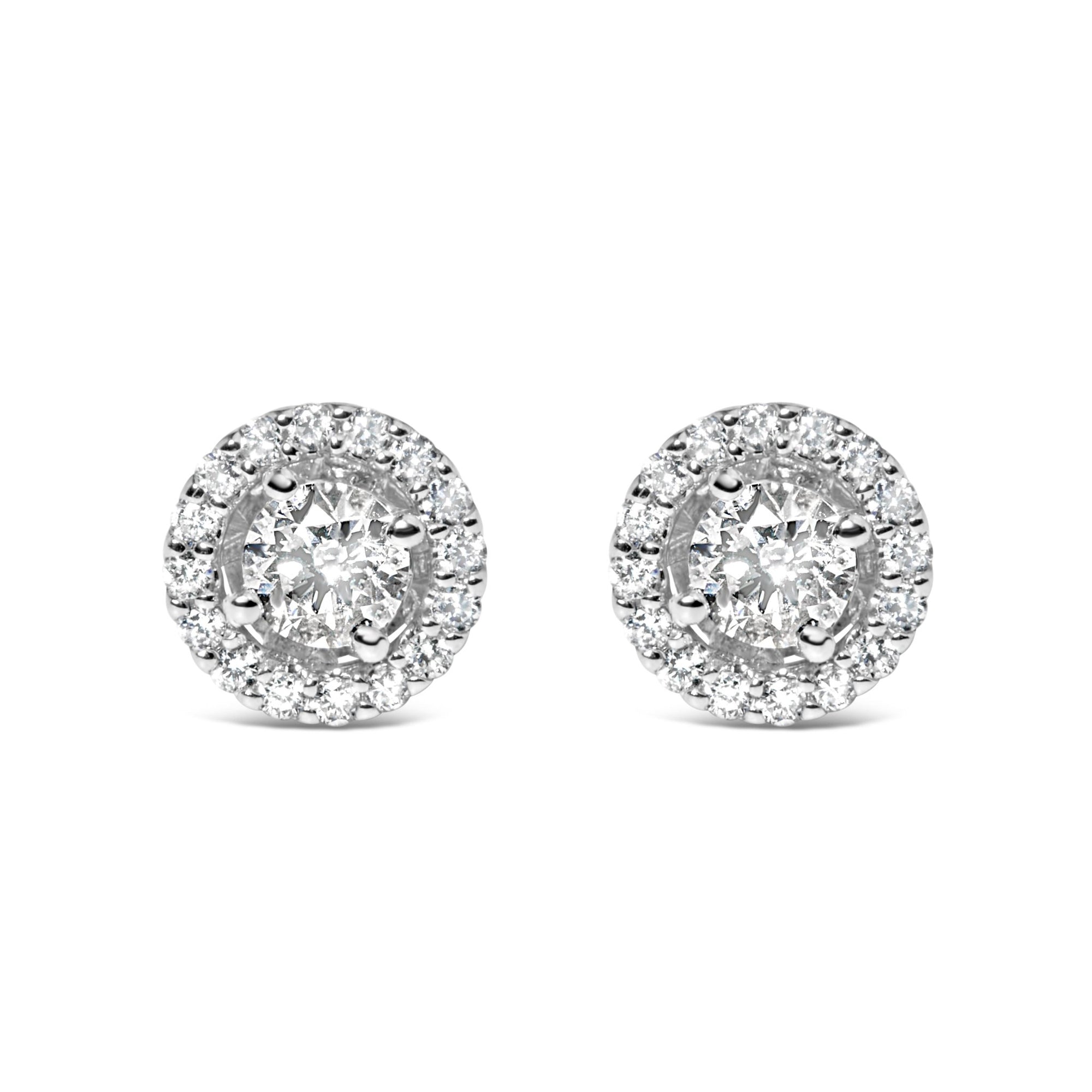 14K White Gold 3/4 Cttw Lab Grown Diamond Solitaire With Halo Stud Earrings (G-H Color, VS2-SI1 Clarity) - LinkagejewelrydesignLinkagejewelrydesign