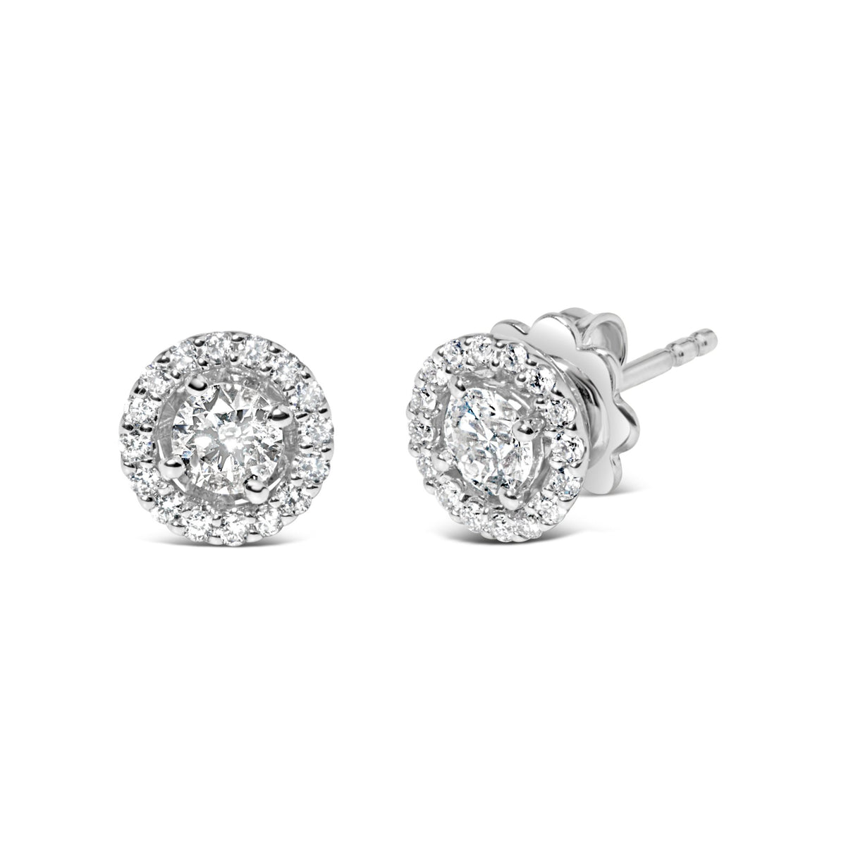 14K White Gold 3/4 Cttw Lab Grown Diamond Solitaire With Halo Stud Earrings (G-H Color, VS2-SI1 Clarity) - LinkagejewelrydesignLinkagejewelrydesign