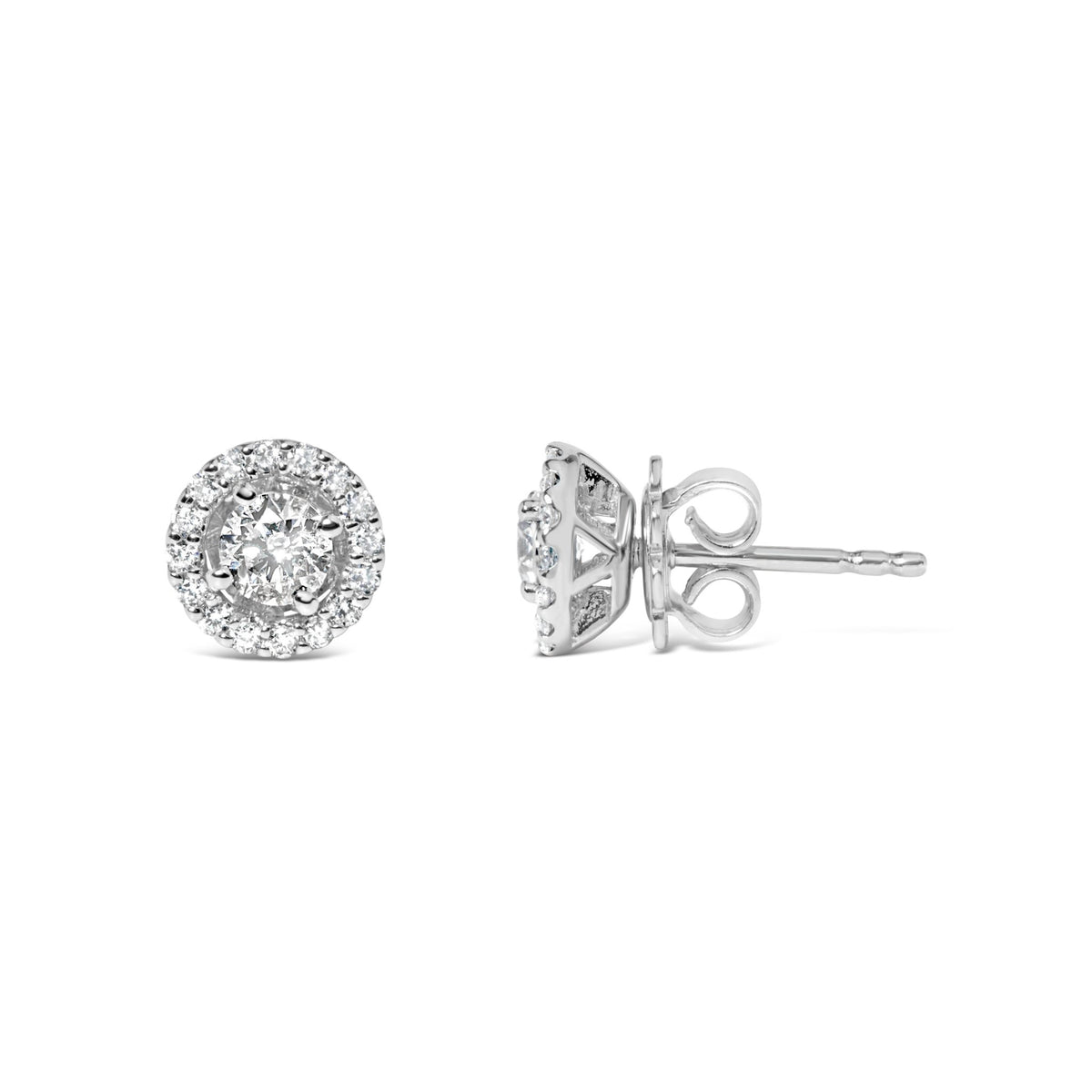 14K White Gold 3/4 Cttw Lab Grown Diamond Solitaire With Halo Stud Earrings (G-H Color, VS2-SI1 Clarity) - LinkagejewelrydesignLinkagejewelrydesign