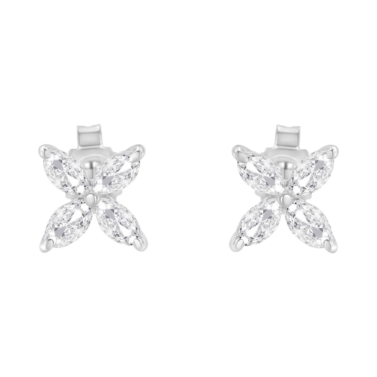 14K White Gold 3/4 Cttw Marquise Diamond 8 Stone Floral Leaf Stud Earrings (H-I Color, SI1-SI2 Clarity) - LinkagejewelrydesignLinkagejewelrydesign