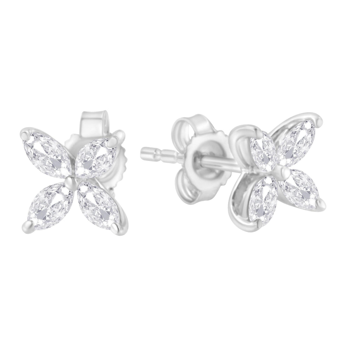 14K White Gold 3/4 Cttw Marquise Diamond 8 Stone Floral Leaf Stud Earrings (H-I Color, SI1-SI2 Clarity) - LinkagejewelrydesignLinkagejewelrydesign