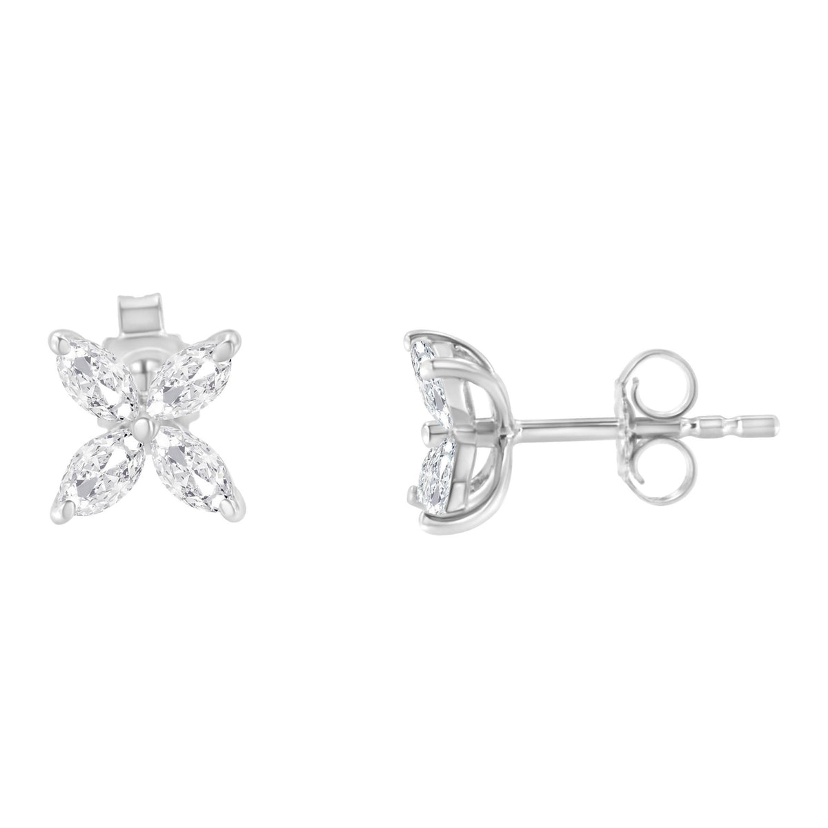 14K White Gold 3/4 Cttw Marquise Diamond 8 Stone Floral Leaf Stud Earrings (H-I Color, SI1-SI2 Clarity) - LinkagejewelrydesignLinkagejewelrydesign