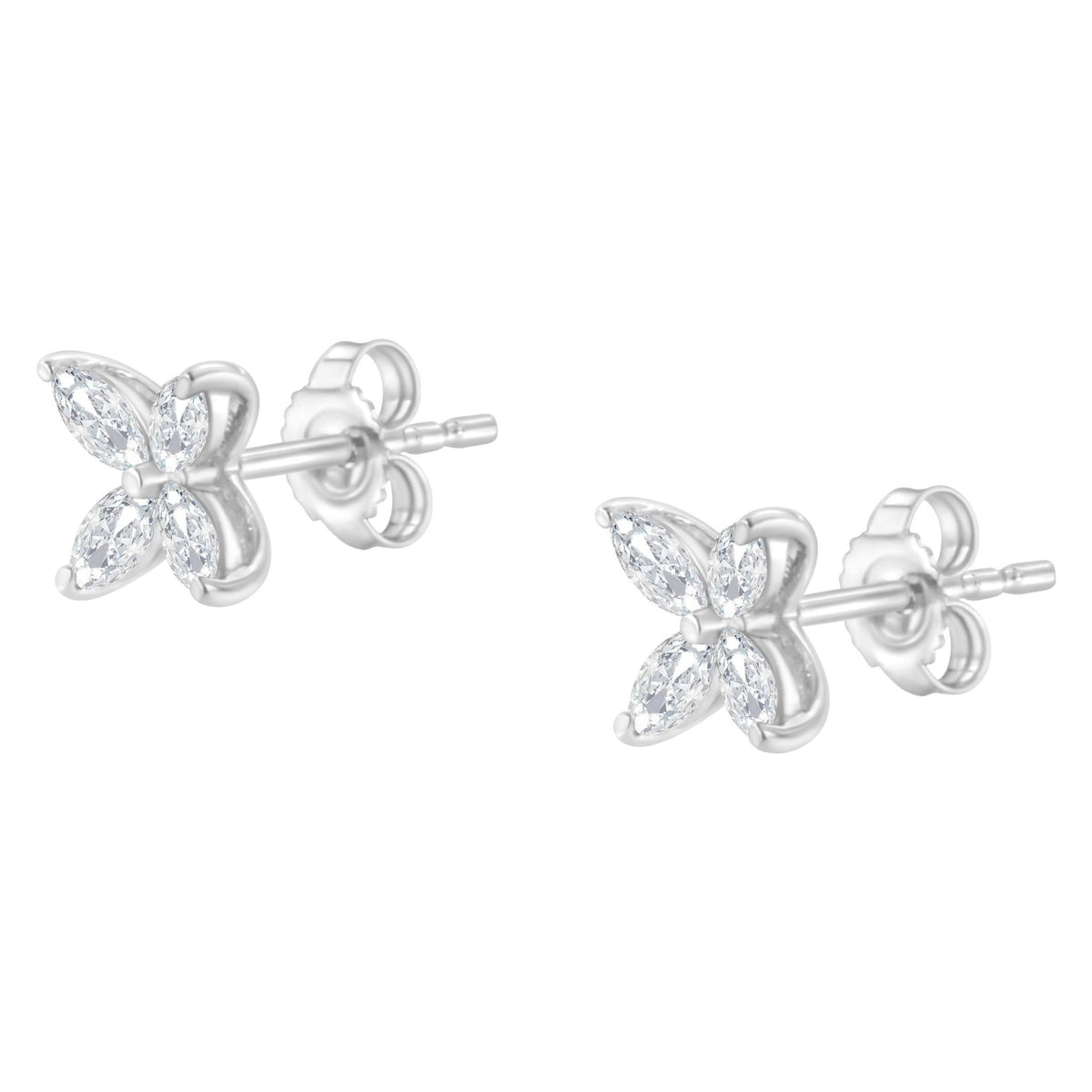 14K White Gold 3/4 Cttw Marquise Diamond 8 Stone Floral Leaf Stud Earrings (H-I Color, SI1-SI2 Clarity) - LinkagejewelrydesignLinkagejewelrydesign