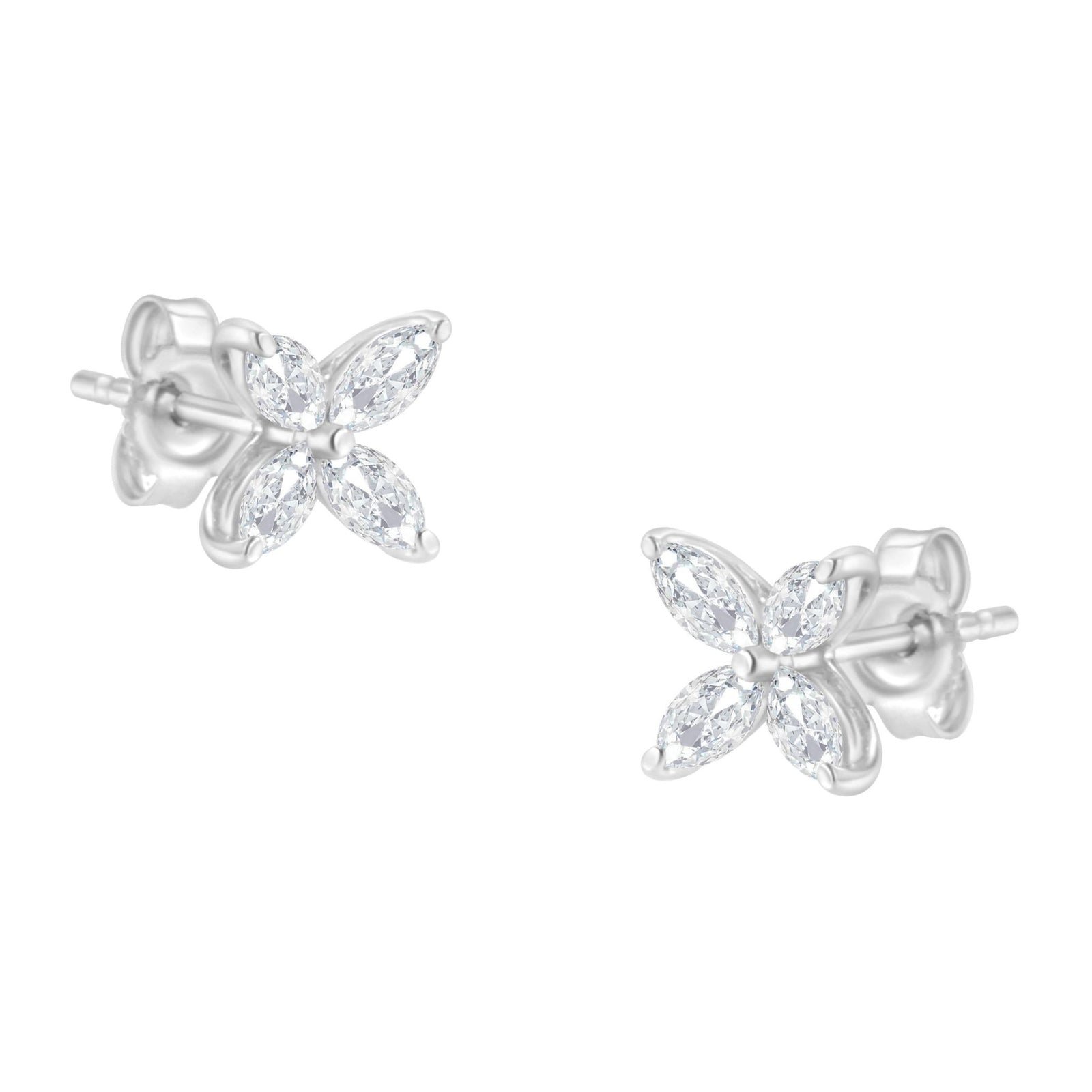 14K White Gold 3/4 Cttw Marquise Diamond 8 Stone Floral Leaf Stud Earrings (H-I Color, SI1-SI2 Clarity) - LinkagejewelrydesignLinkagejewelrydesign