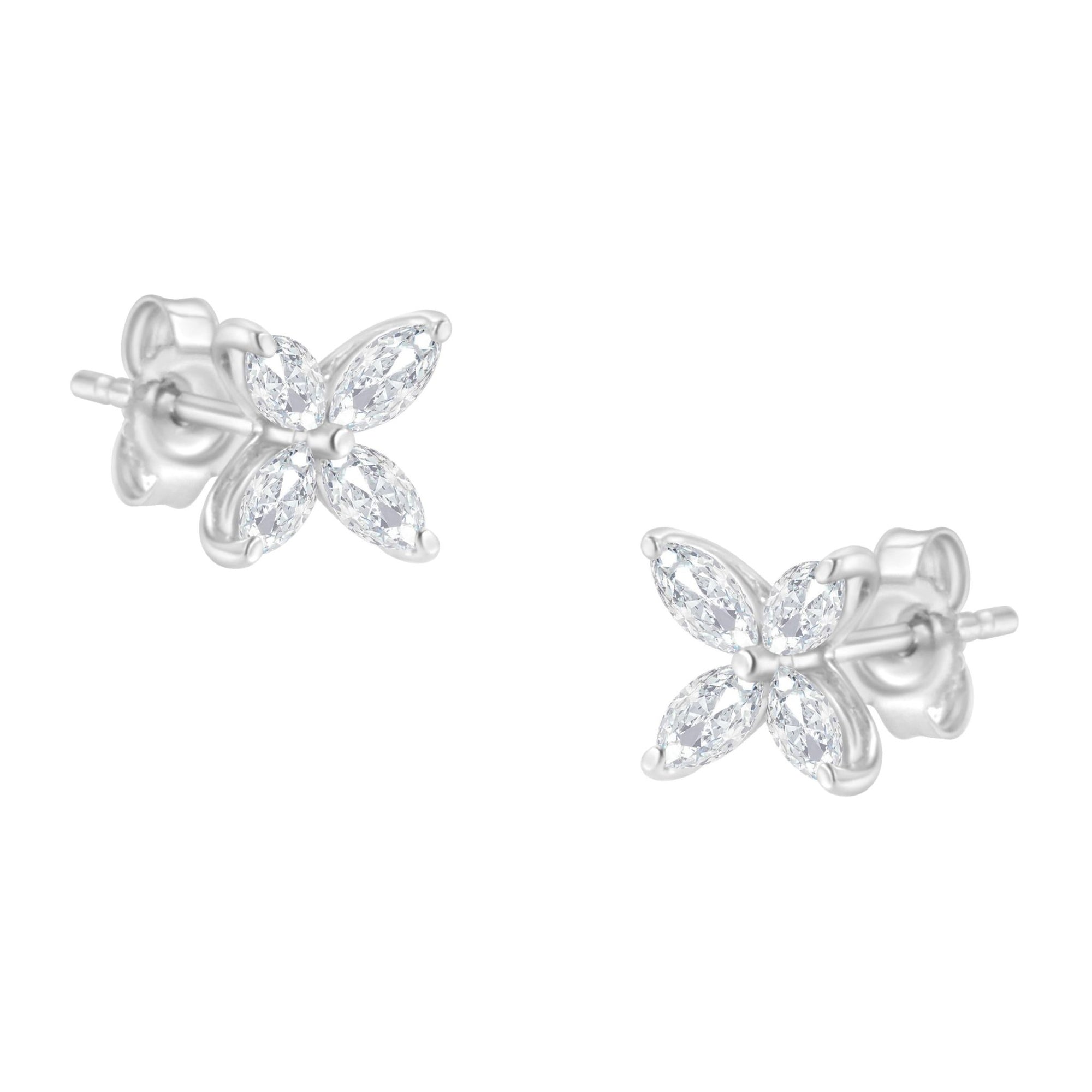 14K White Gold 3/4 Cttw Marquise Diamond 8 Stone Floral Leaf Stud Earrings (H-I Color, SI1-SI2 Clarity) - LinkagejewelrydesignLinkagejewelrydesign