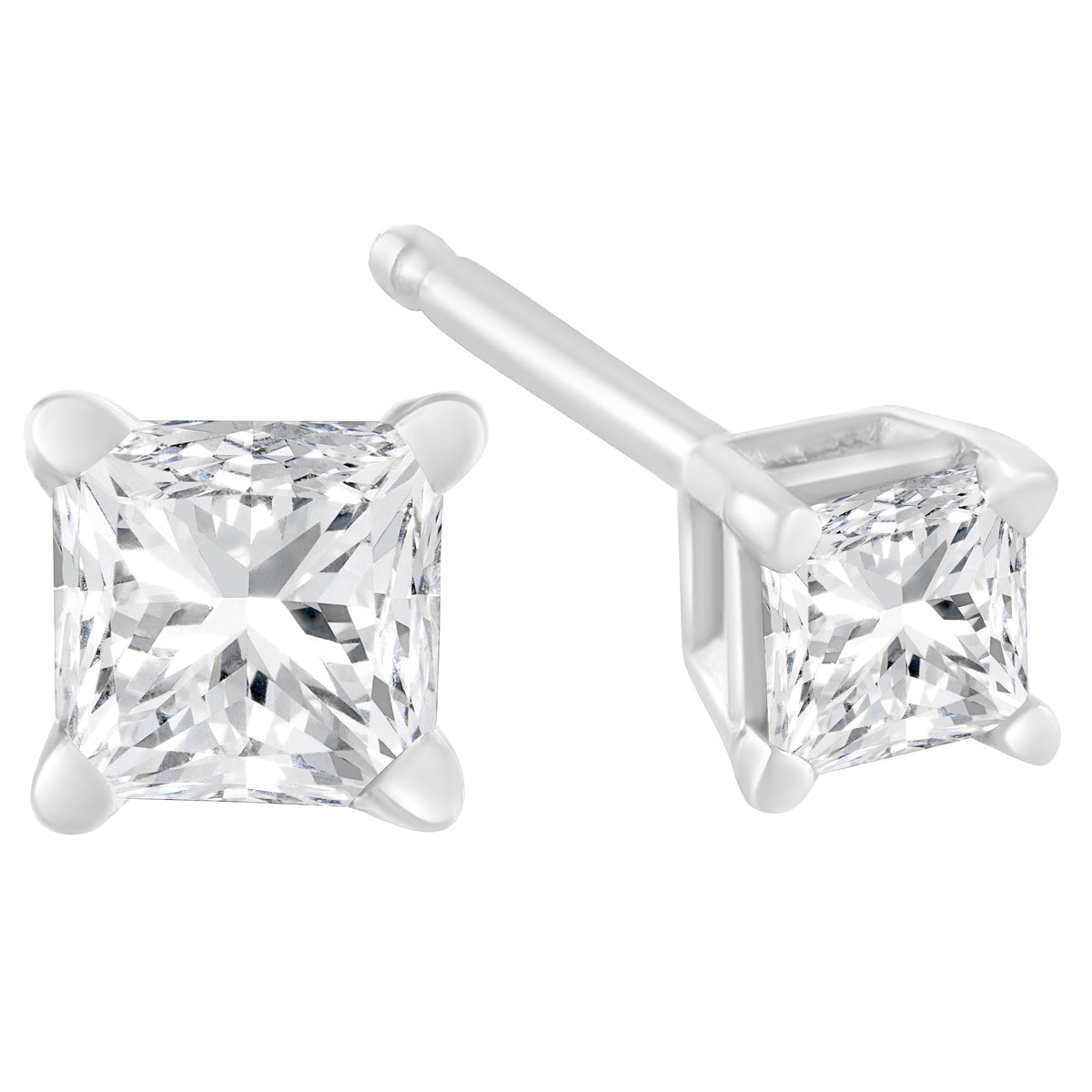 14K White Gold 3/4 Cttw Princess-Cut Square Near Colorless Diamond Classic 4-Prong Solitaire Stud Earrings (G-H Color, SI1-SI2 Clarity) - LinkagejewelrydesignLinkagejewelrydesign