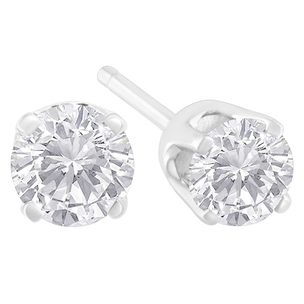 14K White Gold 3/4 Cttw Round Brilliant-Cut Near Colorless Diamond Classic 4-Prong Stud Earrings (H-I Color, SI1-SI2 Clarity) - LinkagejewelrydesignLinkagejewelrydesign