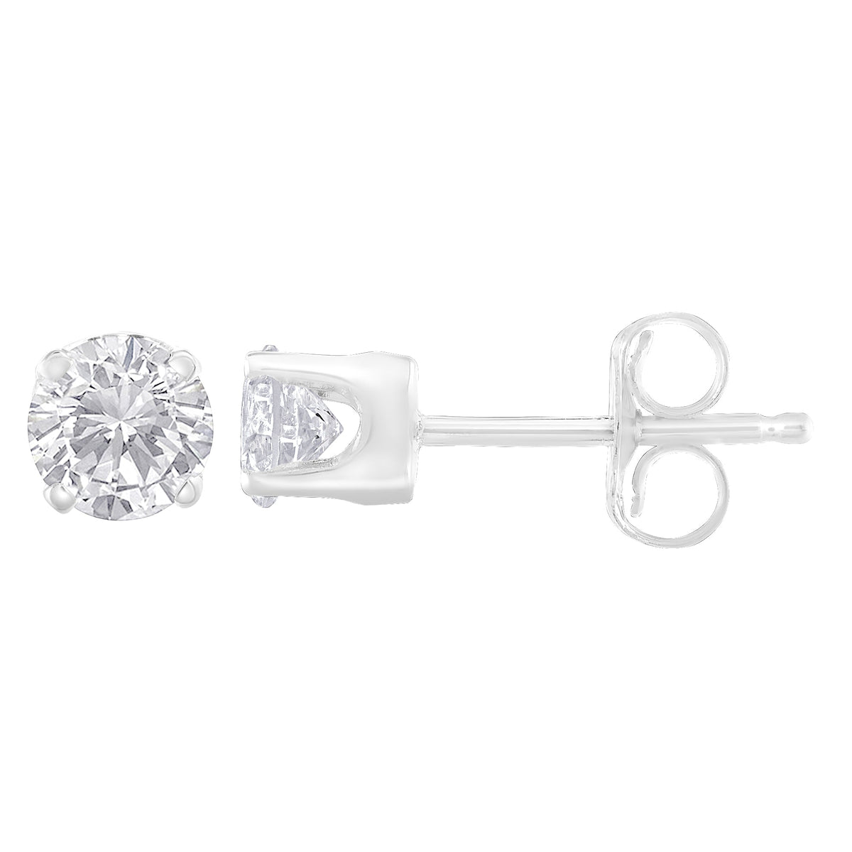 14K White Gold 3/4 Cttw Round Brilliant-Cut Near Colorless Diamond Classic 4-Prong Stud Earrings (H-I Color, SI1-SI2 Clarity) - LinkagejewelrydesignLinkagejewelrydesign