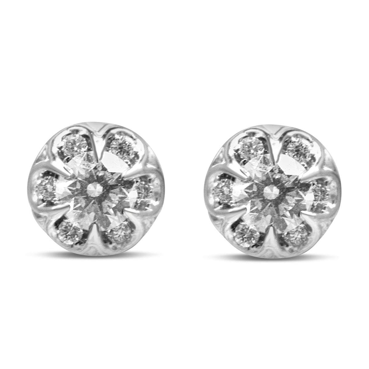 14K White Gold 3/4 Cttw Round Cut Diamond Halo Cluster Stud Earrings (I-J Color, I1-I2 Clarity) - LinkagejewelrydesignLinkagejewelrydesign