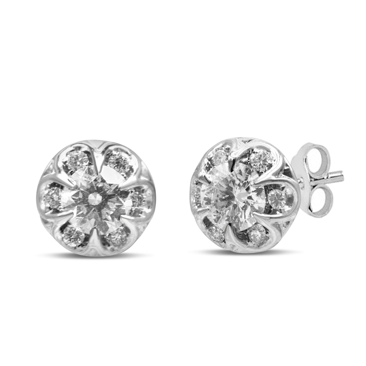 14K White Gold 3/4 Cttw Round Cut Diamond Halo Cluster Stud Earrings (I-J Color, I1-I2 Clarity) - LinkagejewelrydesignLinkagejewelrydesign