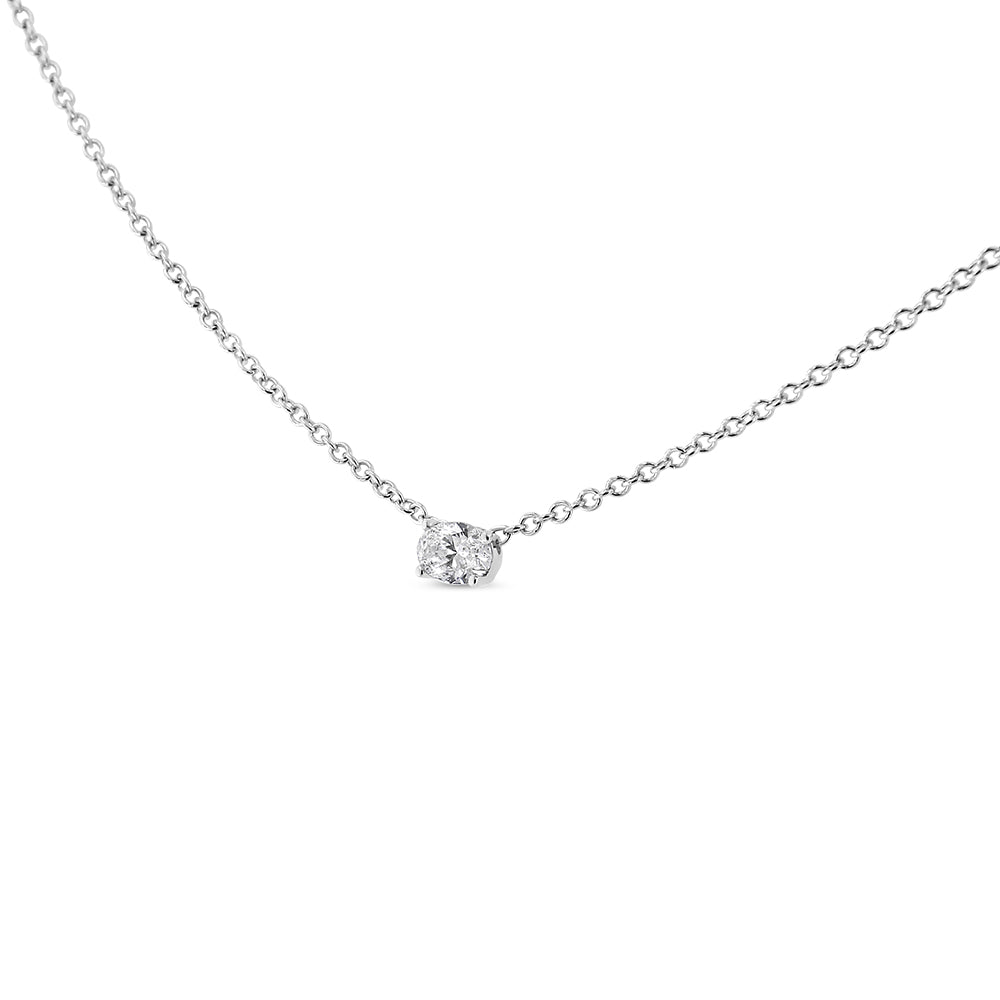 14K White Gold 3/8 Cttw Lab Grown Oval Solitaire Diamond East West 18&quot; Pendant Necklace (F-G Color, VS2-SI1 Clarity) - LinkagejewelrydesignLinkagejewelrydesign