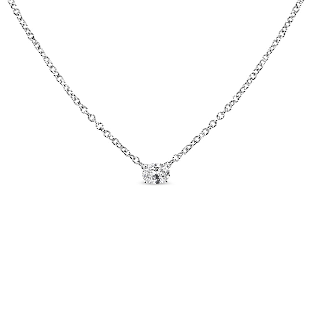 14K White Gold 3/8 Cttw Lab Grown Oval Solitaire Diamond East West 18" Pendant Necklace (F-G Color, VS2-SI1 Clarity) - LinkagejewelrydesignLinkagejewelrydesign