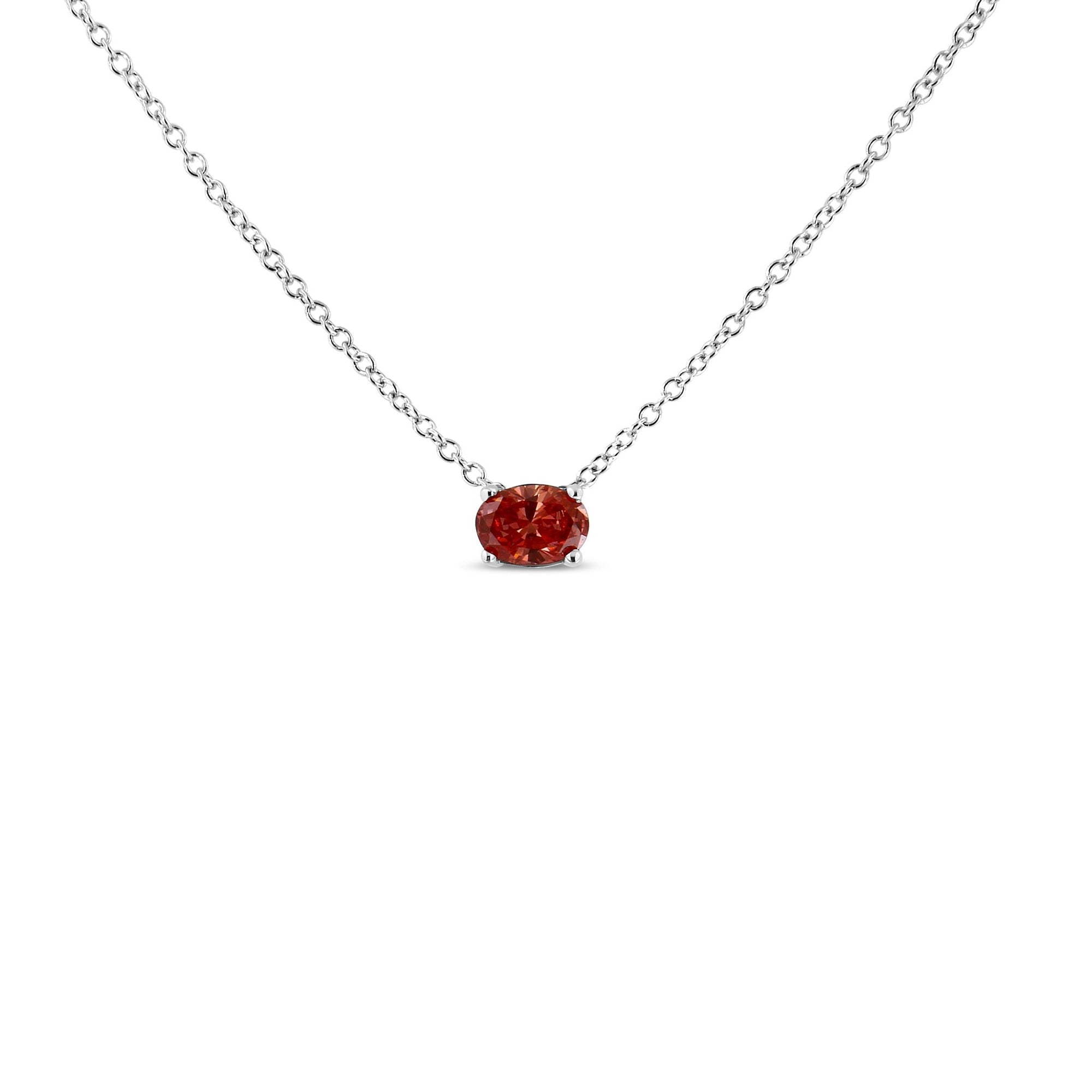 14K White Gold 3/8 Cttw Lab Grown Pink Oval Solitaire Diamond East West 18" Pendant Necklace (Pink Color, VS2 - SI1 Clarity) - LinkagejewelrydesignLinkagejewelrydesign