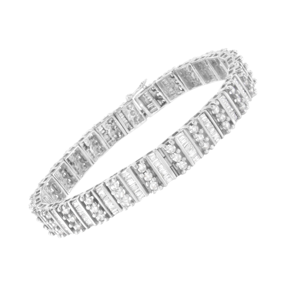 14K White Gold 4 7/8 cttw Baguette & Round Brilliant-Cut Diamond Channel- & Prong-Set Tennis Bracelet (I-J Color, I1-I2 Clarity) - Size 7.25" - LinkagejewelrydesignLinkagejewelrydesign