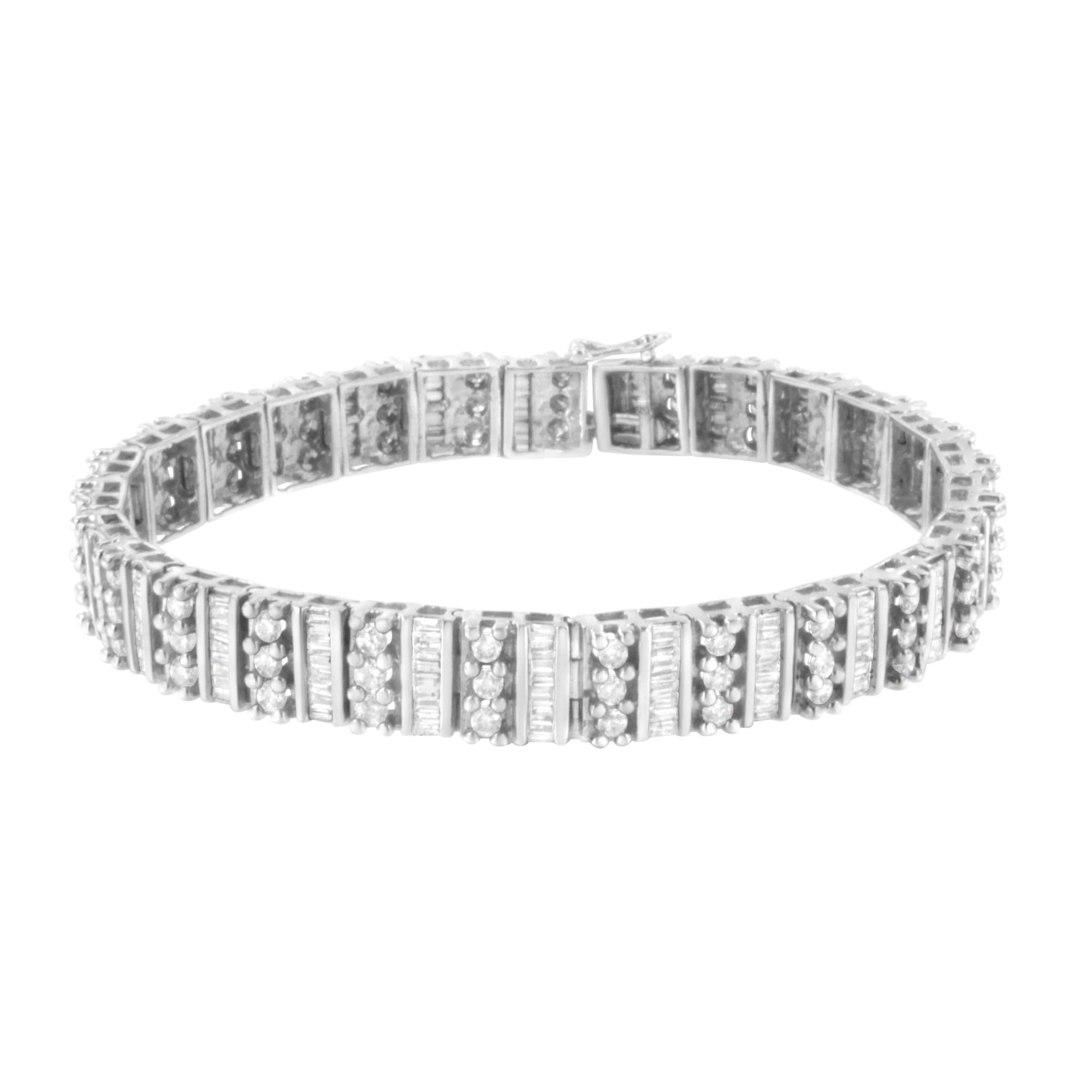 14K White Gold 4 7/8 cttw Baguette & Round Brilliant-Cut Diamond Channel- & Prong-Set Tennis Bracelet (I-J Color, I1-I2 Clarity) - Size 7.25" - LinkagejewelrydesignLinkagejewelrydesign