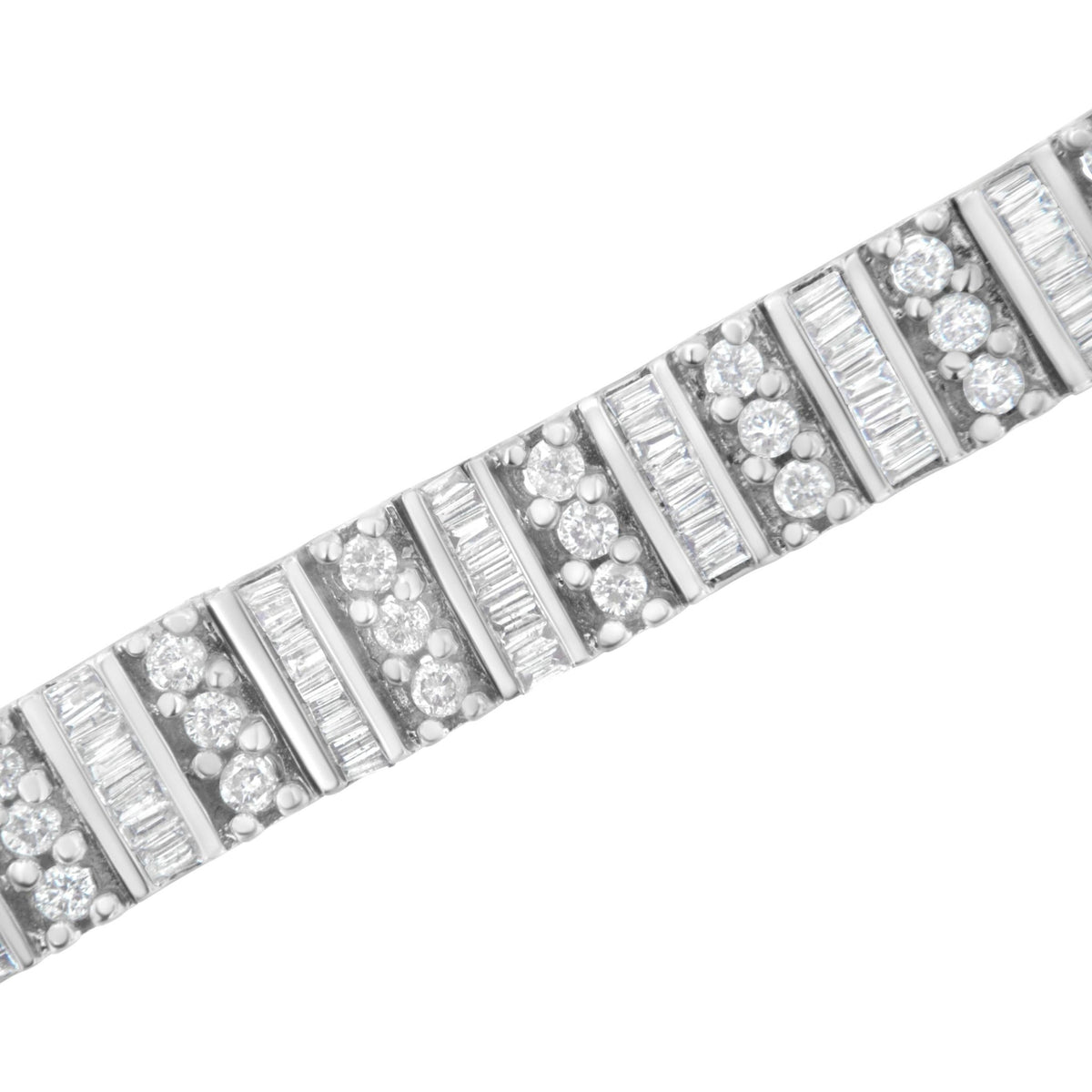 14K White Gold 4 7/8 cttw Baguette & Round Brilliant-Cut Diamond Channel- & Prong-Set Tennis Bracelet (I-J Color, I1-I2 Clarity) - Size 7.25" - LinkagejewelrydesignLinkagejewelrydesign