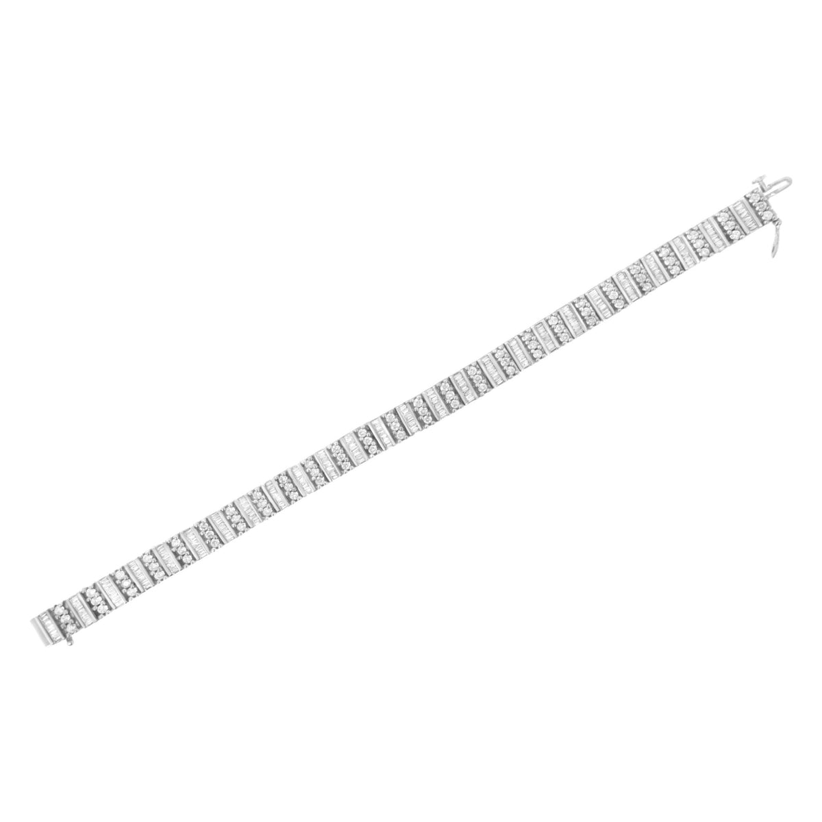 14K White Gold 4 7/8 cttw Baguette & Round Brilliant-Cut Diamond Channel- & Prong-Set Tennis Bracelet (I-J Color, I1-I2 Clarity) - Size 7.25" - LinkagejewelrydesignLinkagejewelrydesign
