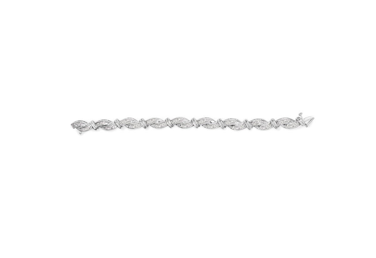 14K White Gold 4.0 Cttw Invisble Set Princess-Cut Diamond Wave Style Link Bracelet (H-I Color, SI2-I1 Clarity) - 7&quot; - LinkagejewelrydesignLinkagejewelrydesign