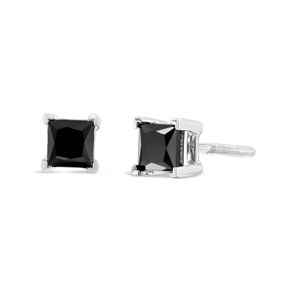 14K White Gold 4.00 Cttw Princess-Cut Treated Black Diamond Classic 4-Prong Stud Earrings with Screw Backs (Fancy Color-Enhanced, I2-I3 Clarity) - LinkagejewelrydesignLinkagejewelrydesign