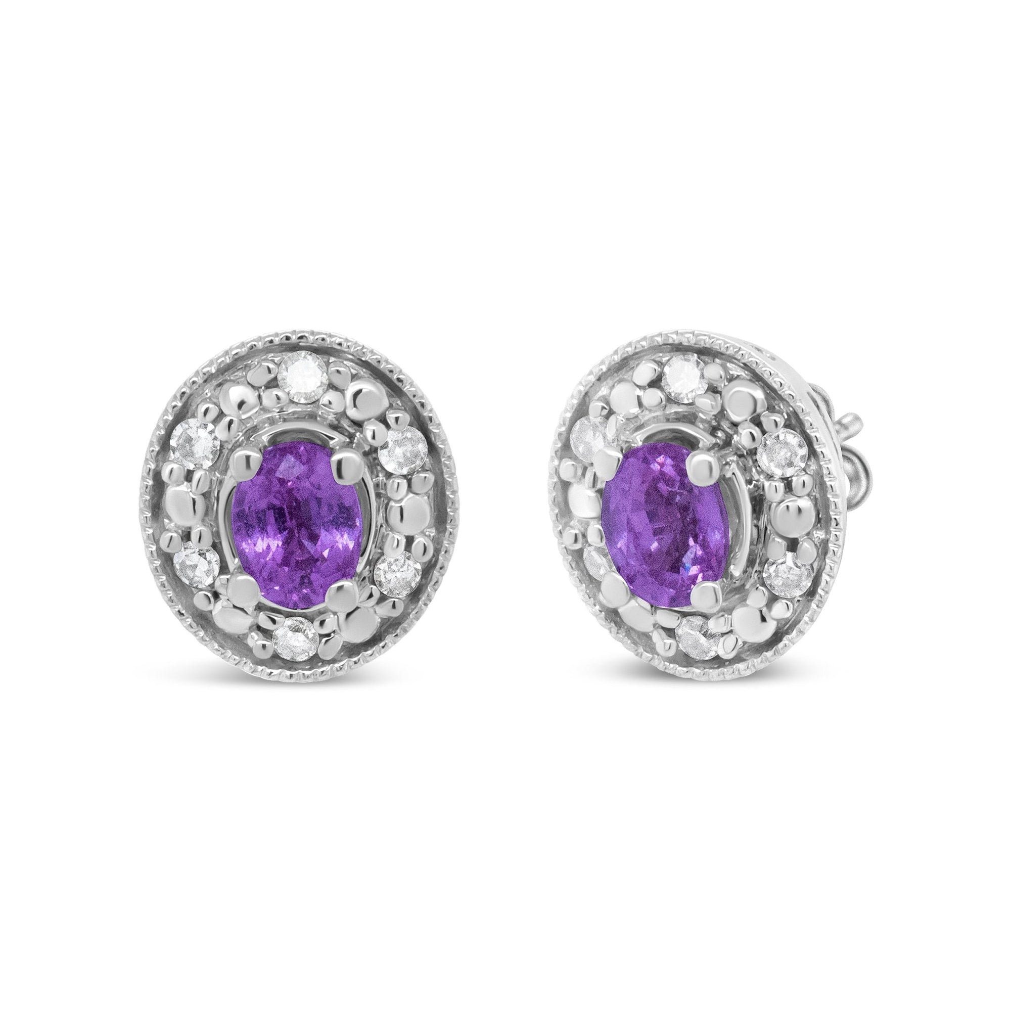 14K White Gold 4x3mm Round Pink Sapphire and 1/10 Cttw Round Diamond Halo Stud Earrings - (I-J Color, SI1-SI2 Clarity) - LinkagejewelrydesignLinkagejewelrydesign