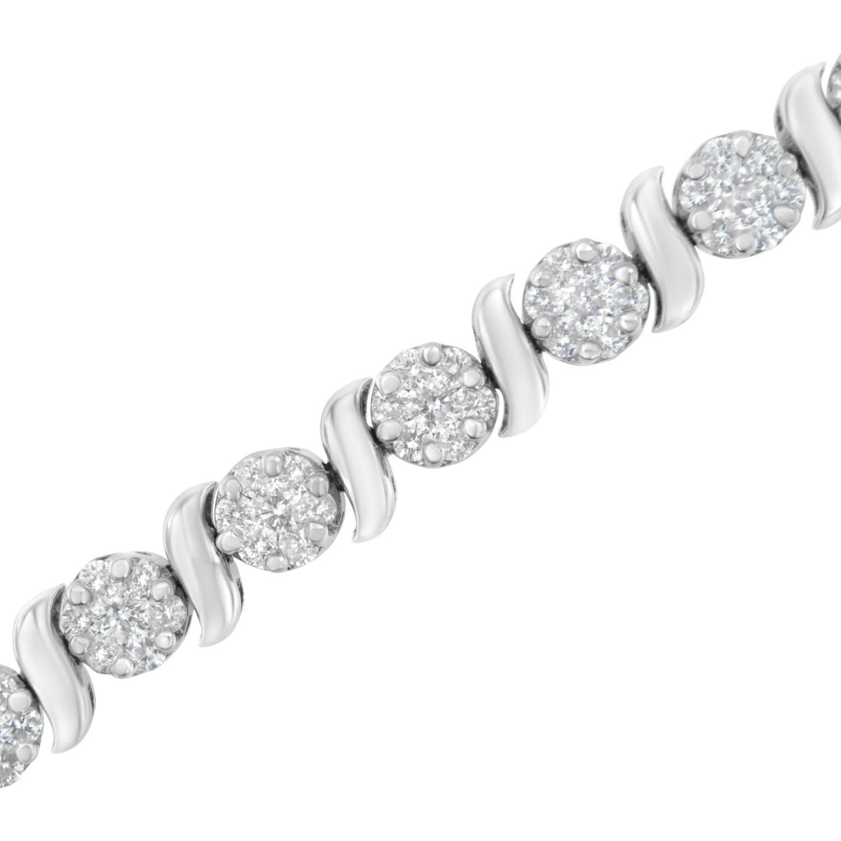14K White Gold 5 1/4 cttw Diamond S-Link Floral Cluster Tennis Bracelet (I-J Clarity, SI2-I1 Color) - Size 7" - LinkagejewelrydesignLinkagejewelrydesign
