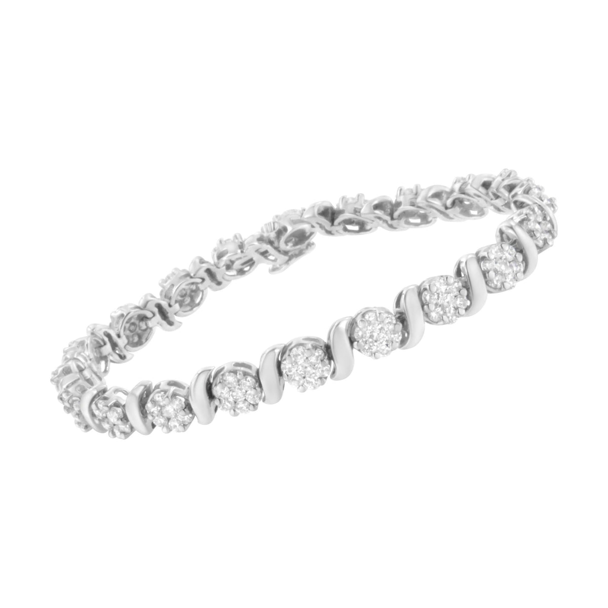 14K White Gold 5 1/4 cttw Diamond S-Link Floral Cluster Tennis Bracelet (I-J Clarity, SI2-I1 Color) - Size 7" - LinkagejewelrydesignLinkagejewelrydesign