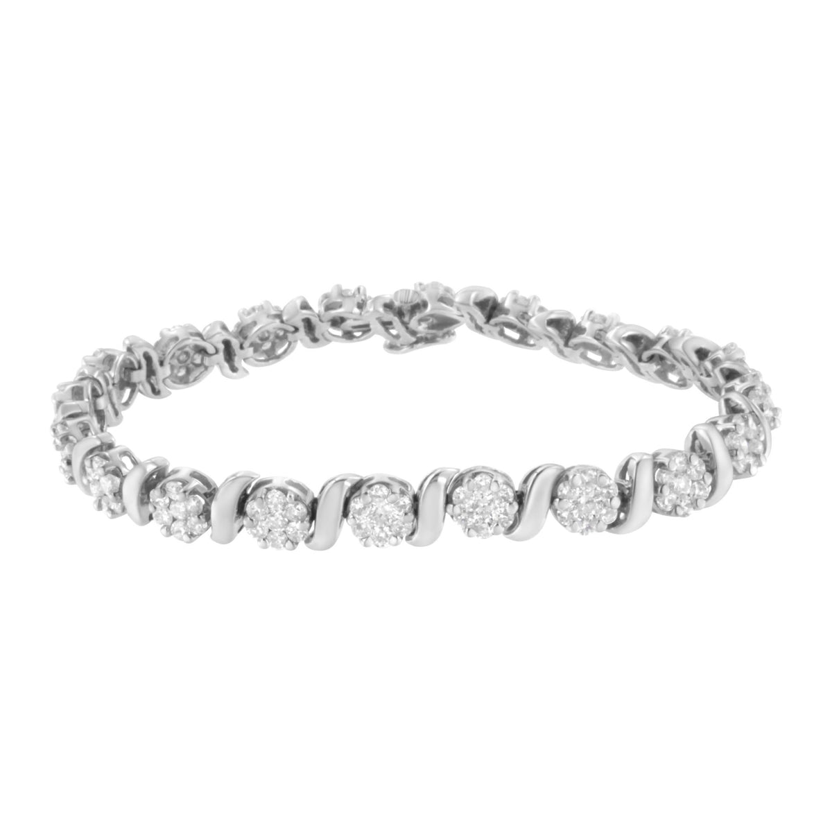 14K White Gold 5 1/4 cttw Diamond S-Link Floral Cluster Tennis Bracelet (I-J Clarity, SI2-I1 Color) - Size 7" - LinkagejewelrydesignLinkagejewelrydesign