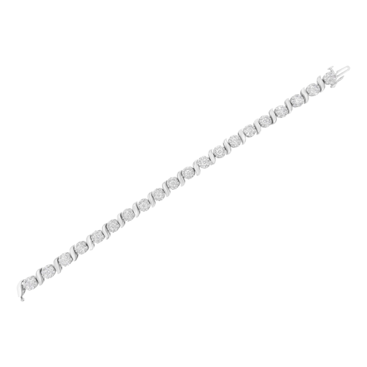 14K White Gold 5 1/4 cttw Diamond S-Link Floral Cluster Tennis Bracelet (I-J Clarity, SI2-I1 Color) - Size 7" - LinkagejewelrydesignLinkagejewelrydesign