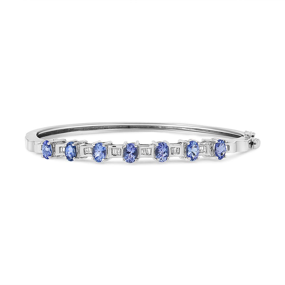 14K White Gold 5 MM Oval Blue Tanzanite and 1/4 Cttw Diamond Bangle (H-I Color, VS2-SI1 Clarity) - Fits wrists up to 7 1/2 Inches - LinkagejewelrydesignLinkagejewelrydesign