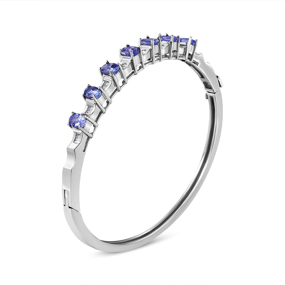 14K White Gold 5 MM Oval Blue Tanzanite and 1/4 Cttw Diamond Bangle (H-I Color, VS2-SI1 Clarity) - Fits wrists up to 7 1/2 Inches - LinkagejewelrydesignLinkagejewelrydesign