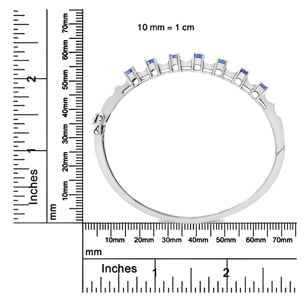 14K White Gold 5 MM Oval Blue Tanzanite and 1/4 Cttw Diamond Bangle (H-I Color, VS2-SI1 Clarity) - Fits wrists up to 7 1/2 Inches - LinkagejewelrydesignLinkagejewelrydesign