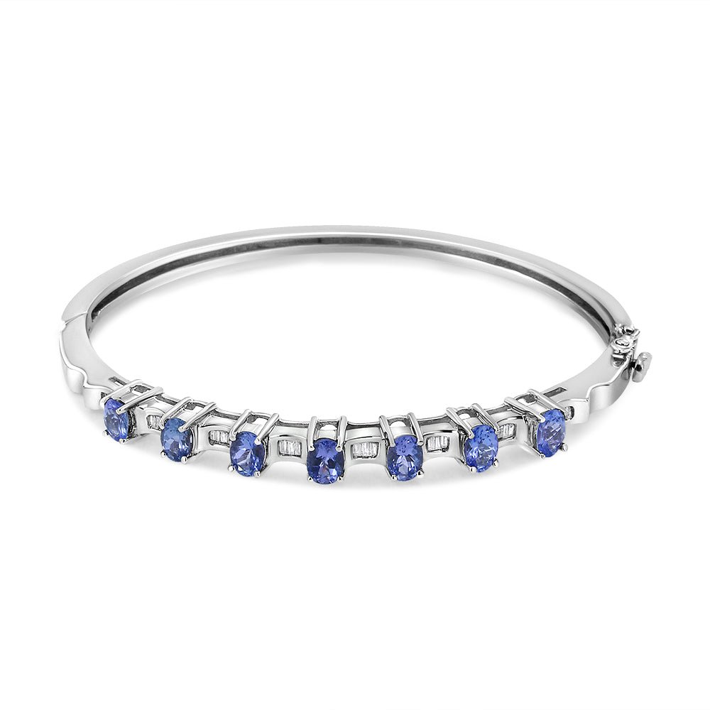 14K White Gold 5 MM Oval Blue Tanzanite and 1/4 Cttw Diamond Bangle (H-I Color, VS2-SI1 Clarity) - Fits wrists up to 7 1/2 Inches - LinkagejewelrydesignLinkagejewelrydesign