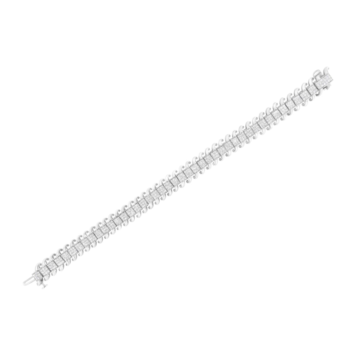 14K White Gold 5.0 Cttw Princess Cut Diamond 7&quot; Invisible Set Wavy S-Link Tennis Bracelet (G-H Color, SI1-SI2 Clarity) - LinkagejewelrydesignLinkagejewelrydesign