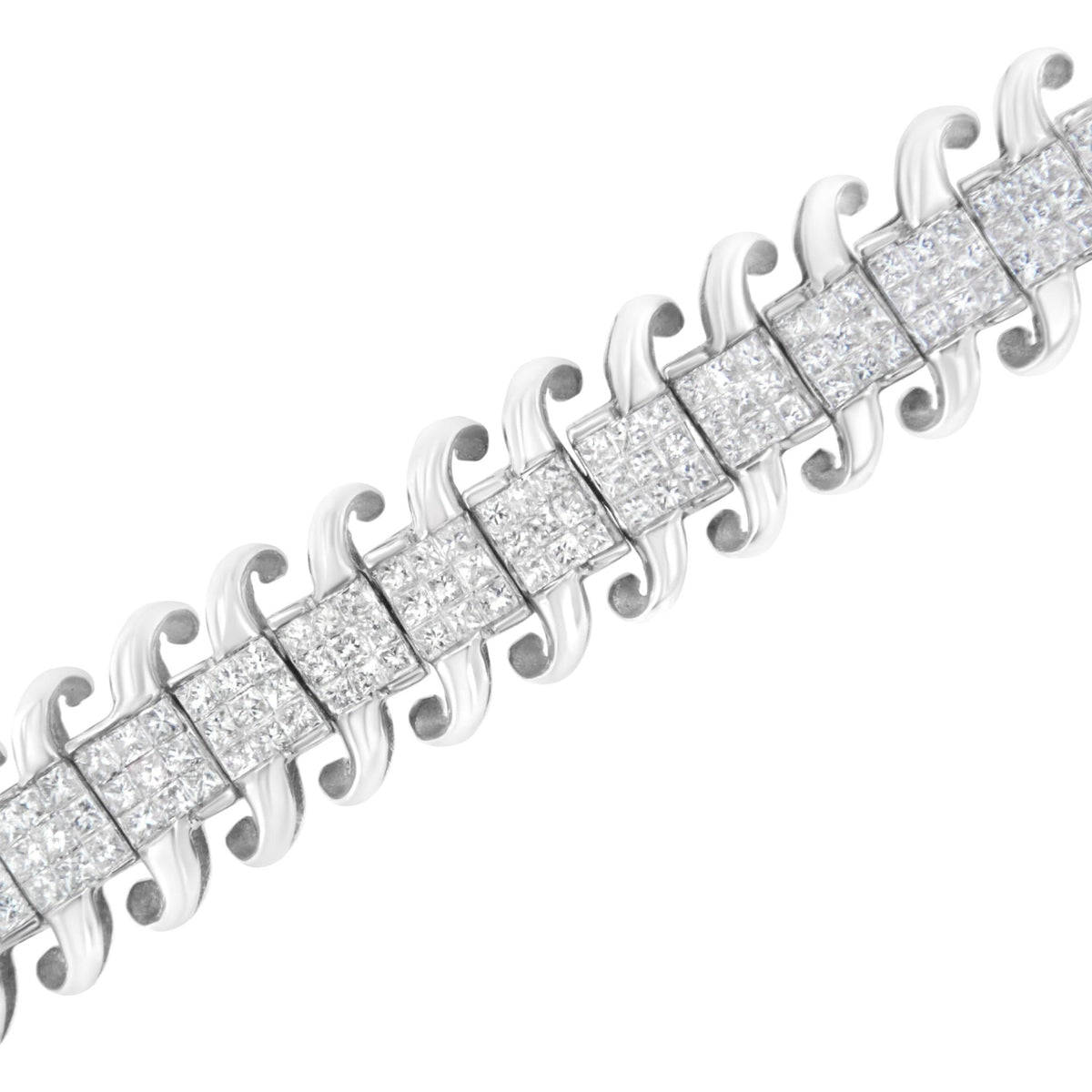 14K White Gold 5.0 Cttw Princess Cut Diamond 7&quot; Invisible Set Wavy S-Link Tennis Bracelet (G-H Color, SI1-SI2 Clarity) - LinkagejewelrydesignLinkagejewelrydesign
