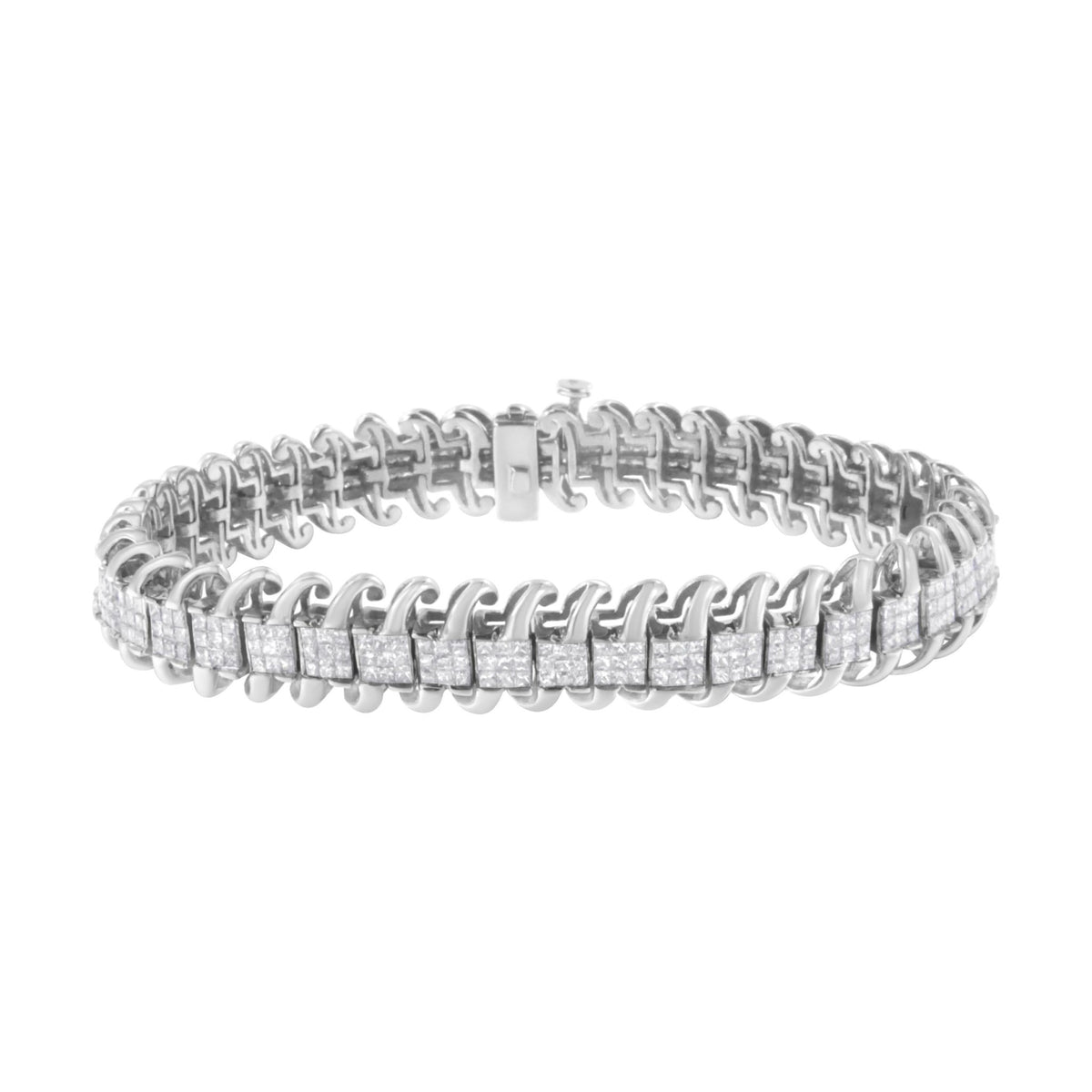 14K White Gold 5.0 Cttw Princess Cut Diamond 7&quot; Invisible Set Wavy S-Link Tennis Bracelet (G-H Color, SI1-SI2 Clarity) - LinkagejewelrydesignLinkagejewelrydesign
