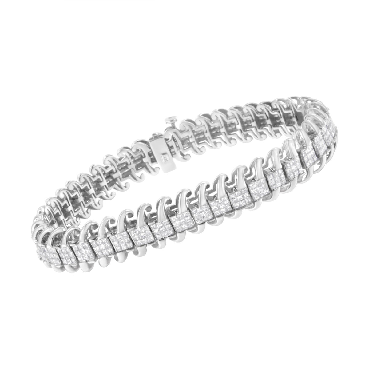 14K White Gold 5.0 Cttw Princess Cut Diamond 7&quot; Invisible Set Wavy S-Link Tennis Bracelet (G-H Color, SI1-SI2 Clarity) - LinkagejewelrydesignLinkagejewelrydesign