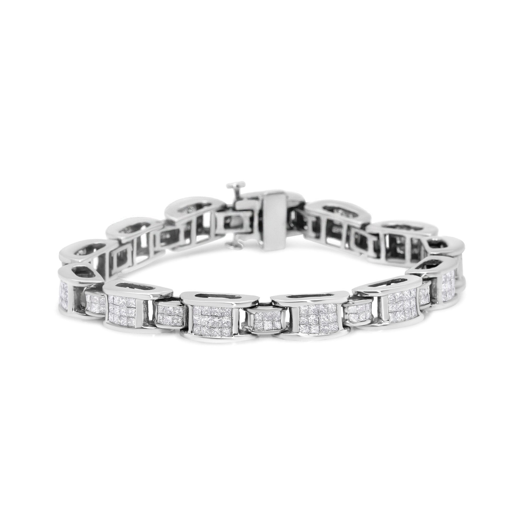 14K White Gold 5.0 Cttw Princess Cut Diamond Invisible Set Alternating Size D Shaped Links Tennis Bracelet (H-I Color, SI2-I1 Clarity) - 7” - LinkagejewelrydesignLinkagejewelrydesign