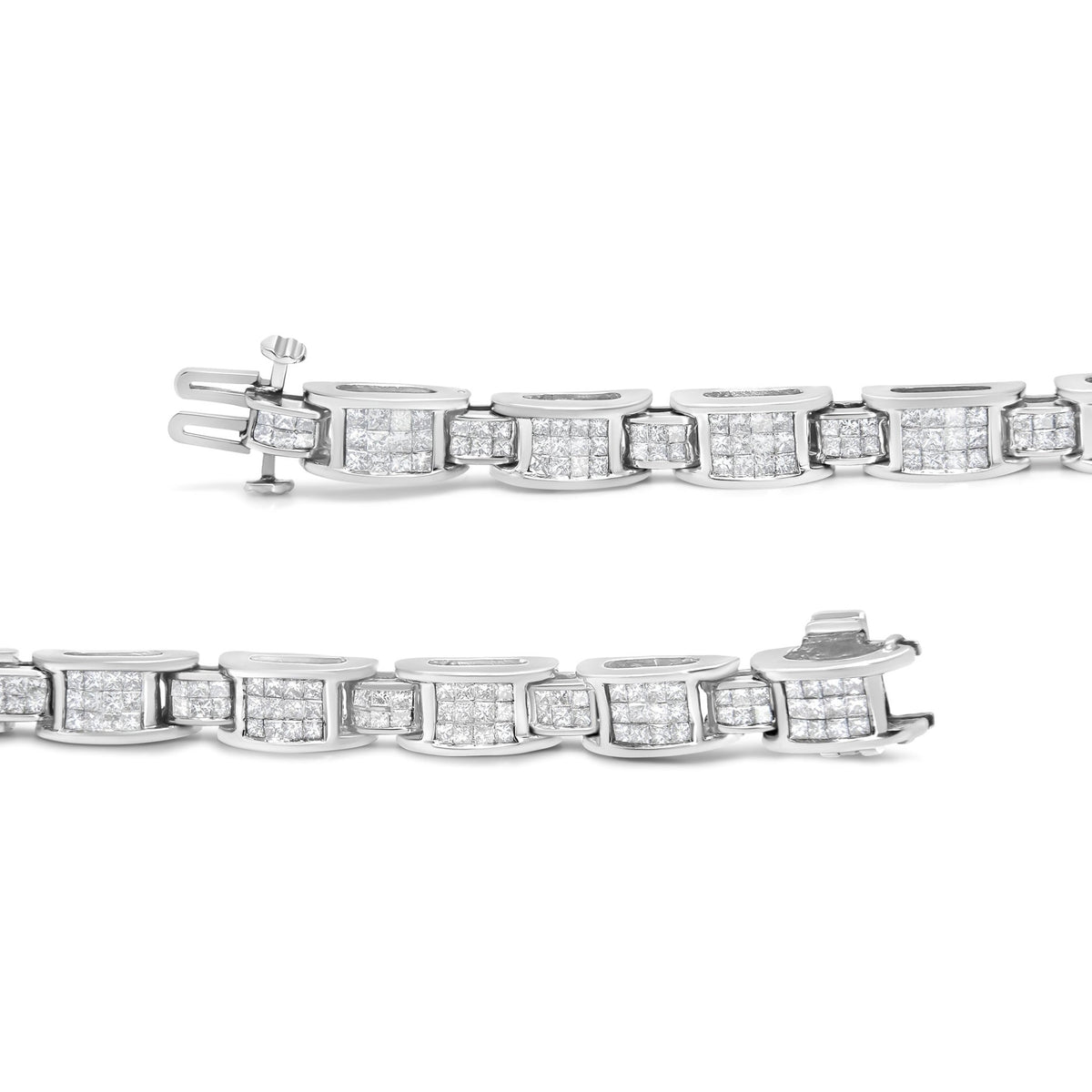 14K White Gold 5.0 Cttw Princess Cut Diamond Invisible Set Alternating Size D Shaped Links Tennis Bracelet (H-I Color, SI2-I1 Clarity) - 7” - LinkagejewelrydesignLinkagejewelrydesign