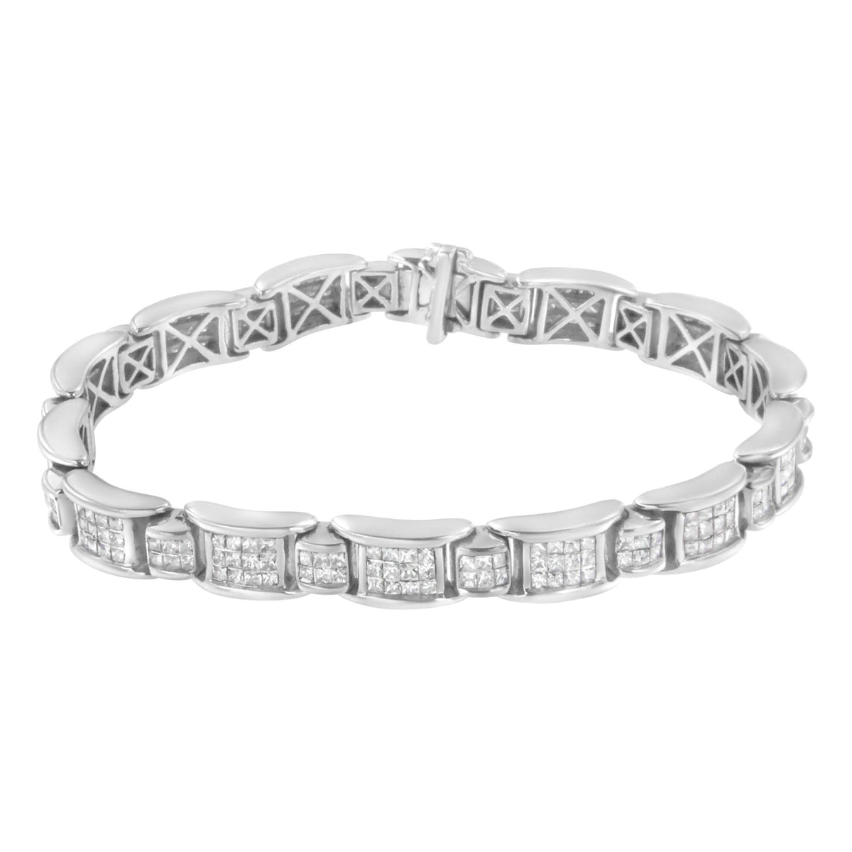 14K White Gold 5.0 Cttw Princess-Cut Diamond Rectangular Alternating Station 7&quot; Tennis Bracelet (G-H Color, SI1-SI2 Clarity) - LinkagejewelrydesignLinkagejewelrydesign