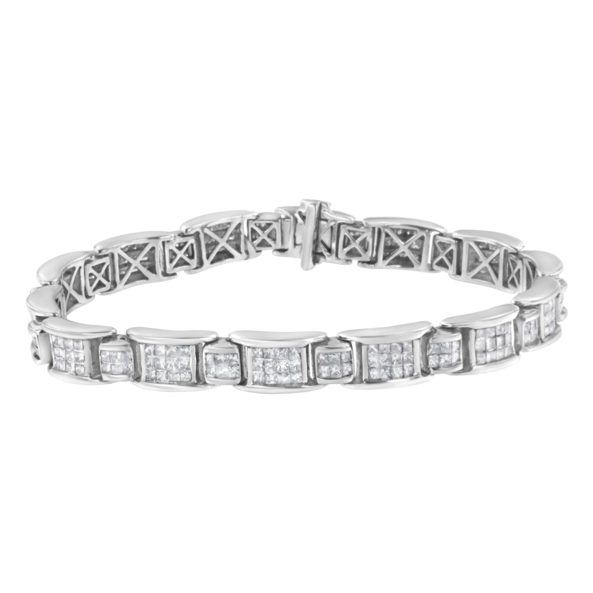 14K White Gold 5.0 Cttw Princess-Cut Diamond Rectangular Alternating Station 7&quot; Tennis Bracelet (G-H Color, SI1-SI2 Clarity) - LinkagejewelrydesignLinkagejewelrydesign