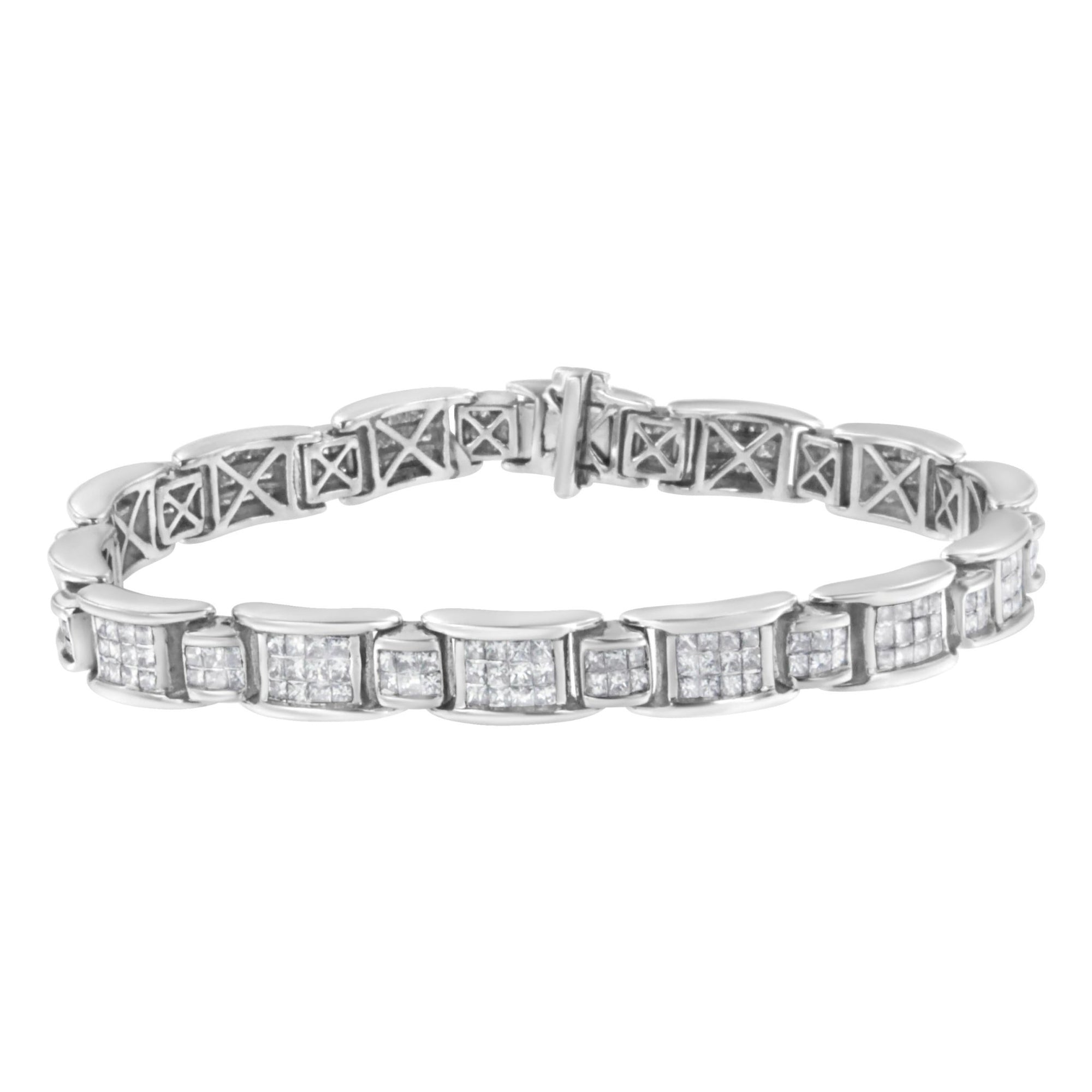 14K White Gold 5.0 Cttw Princess-Cut Diamond Rectangular Alternating Station 7" Tennis Bracelet (G-H Color, SI1-SI2 Clarity) - LinkagejewelrydesignLinkagejewelrydesign