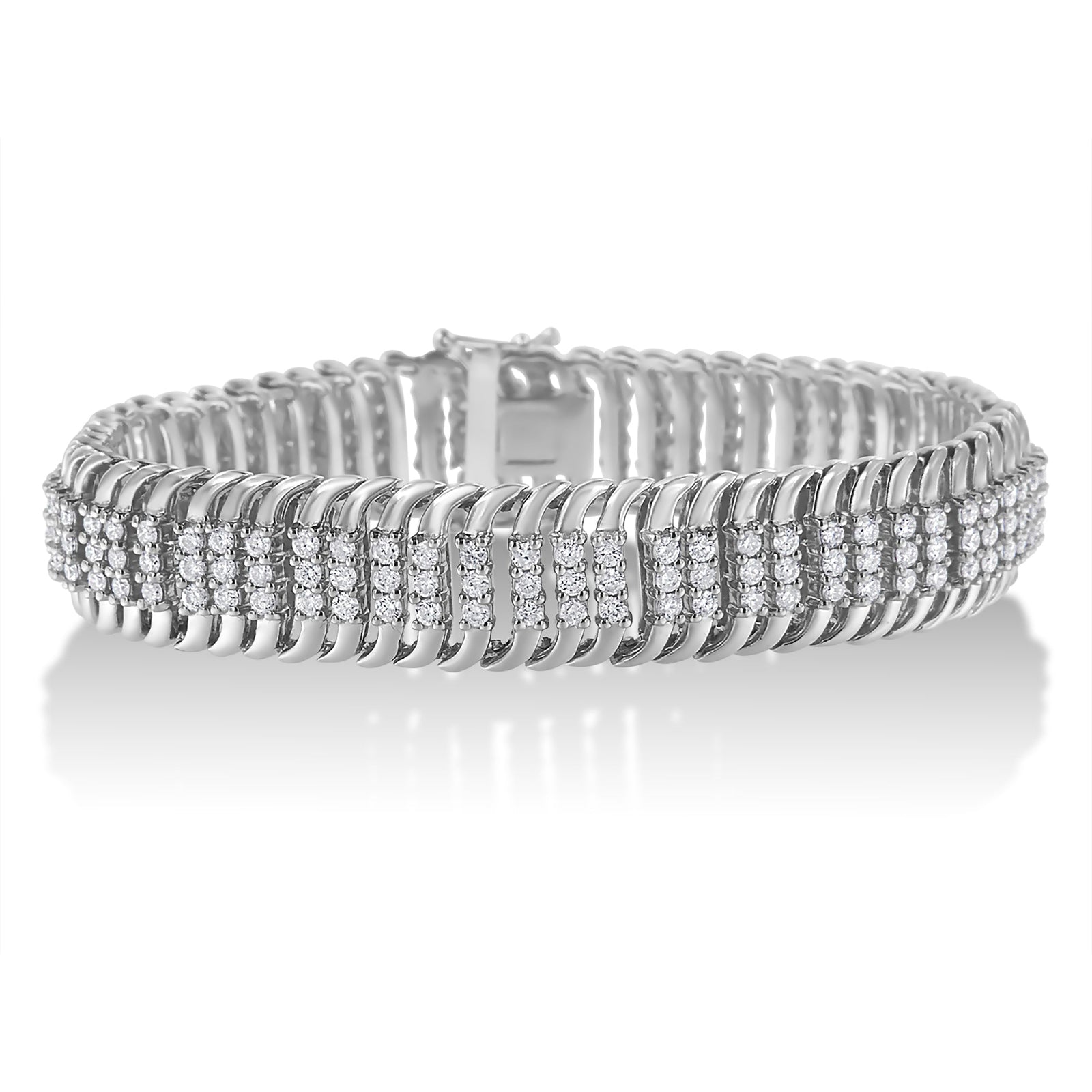 14K White Gold 5.0 Cttw Round Brilliant Cut Diamond 7" S Wave Serpentine Tennis Bracelet (H-I Color, I1-I2 Clarity) - LinkagejewelrydesignLinkagejewelrydesign