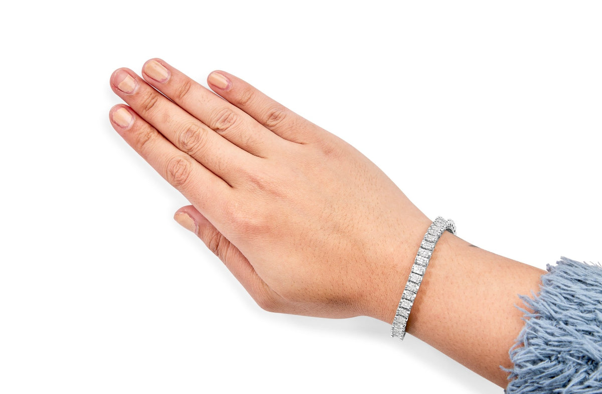 14K White Gold 5.00 Cttw Invisible Set Princess-Cut Diamond Belt and Buckle Tennis 7&quot; Bracelet (H-I Color, SI1-SI2 Clarity) - LinkagejewelrydesignLinkagejewelrydesign
